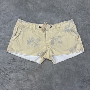 Vtg Y2K American Eagle Womens 6 Mini Shorts Pastel Yellow Buttons Tie Low Rise